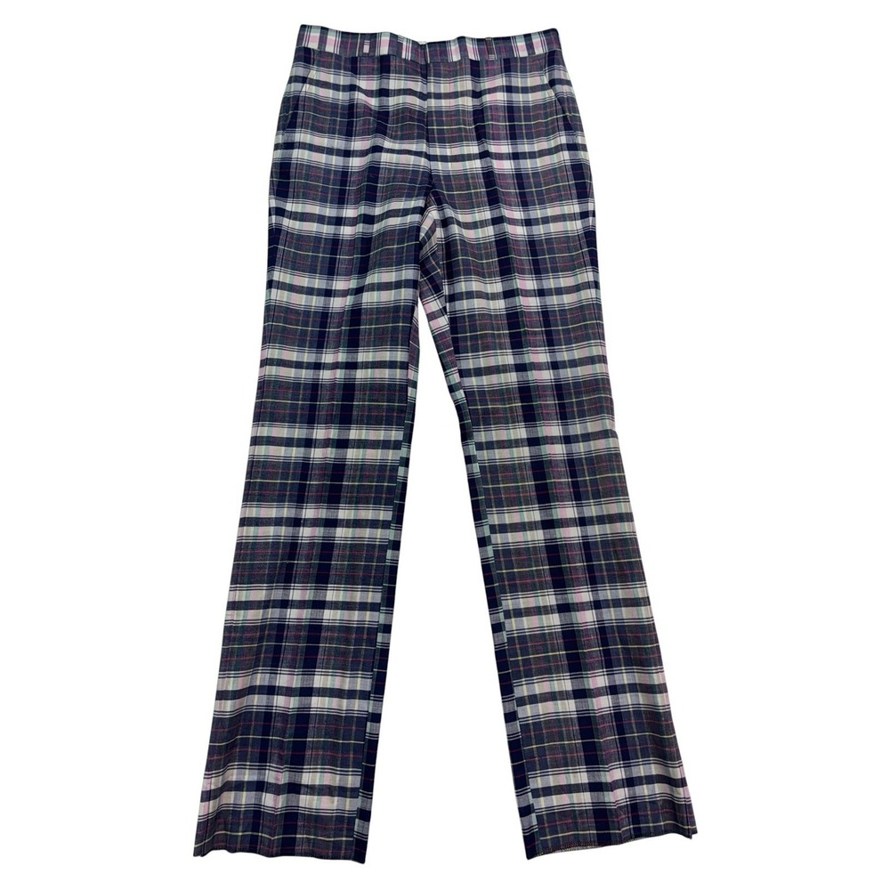 NEW vtg 80s Corbin 34 Unhemmed Blue Madras Cotton Plaid Wide Leg Pants Trousers